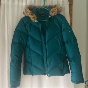 DKNY Active Teal Ski Puffer Jacket with Faux Fur